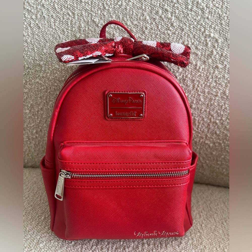 NEW!!! Disney Parks Loungefly Mini Backpack - Minnie Mouse - Red Sequin Bow